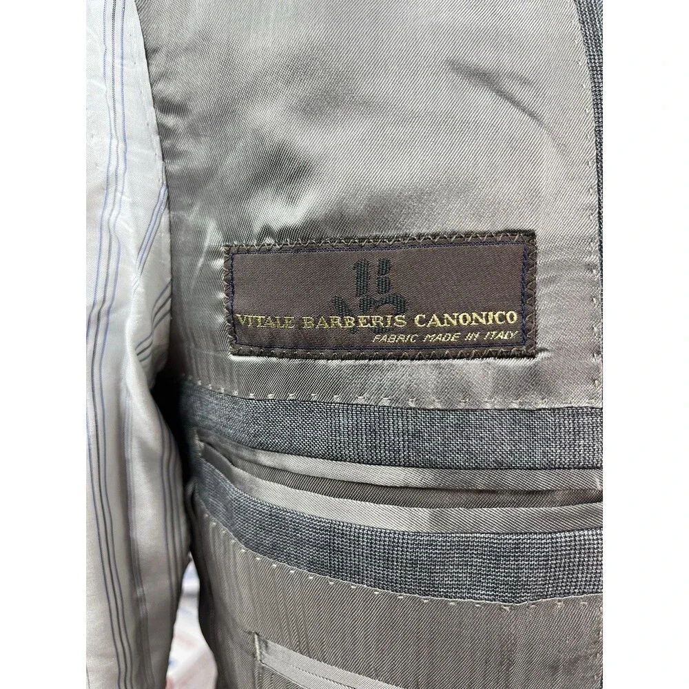 J Hilburn Vitale Barberis Men 36R Blazer European Fit Gray Wool Glen Plaid